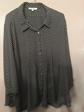 Robe Olive Black & White Polka Dot Button-Up Blouse Like New Size 3X